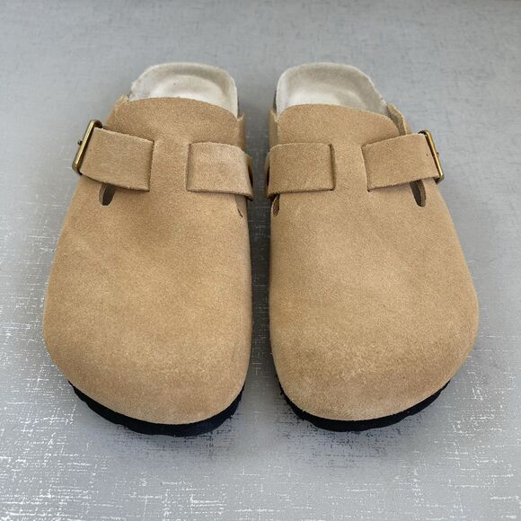 Quince Suede Leather Clogs Mules Size 8 Beige Water Repellent Comfort Shoes - Picture 3 of 13